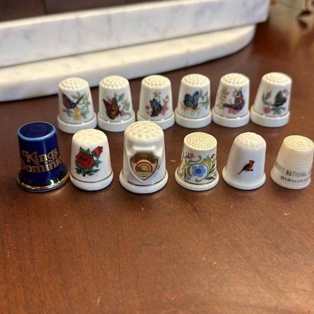 Set of 12 Vintage Thimbles Flowers butterflies bird Avon